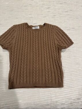 Tan Cable-Knit Short Sleeve Sweater